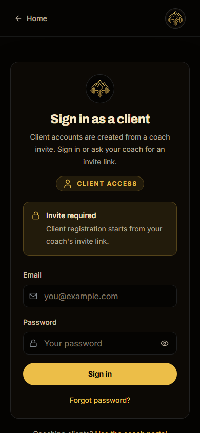 RaiNGE client invite and sign-in screen
