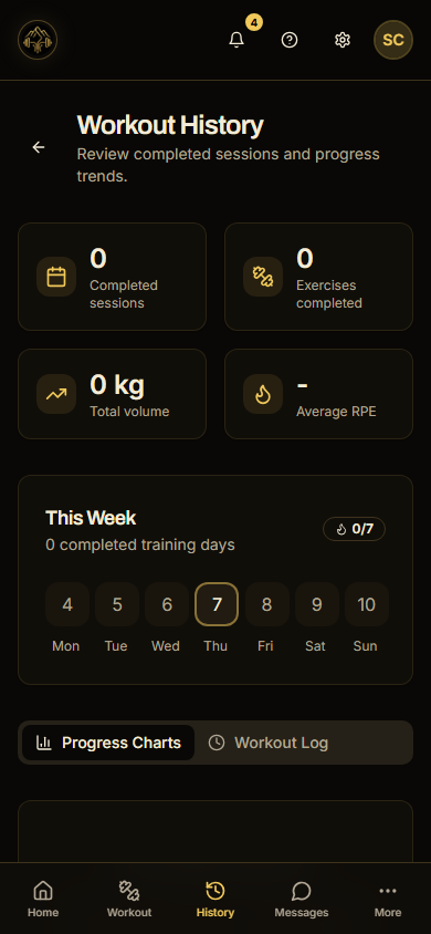 RaiNGE client completed workout history